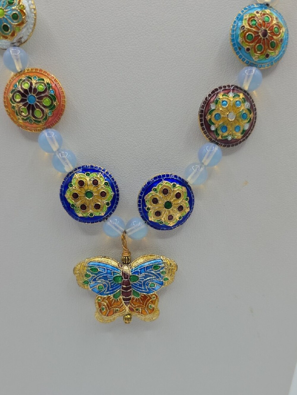 Beaded Multicolor Butterfly Pendant Necklace